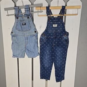 Oshkosh Bgosh 2T Toddler Conductor Stripe Shortalls Polka Dot Overalls Vestbak